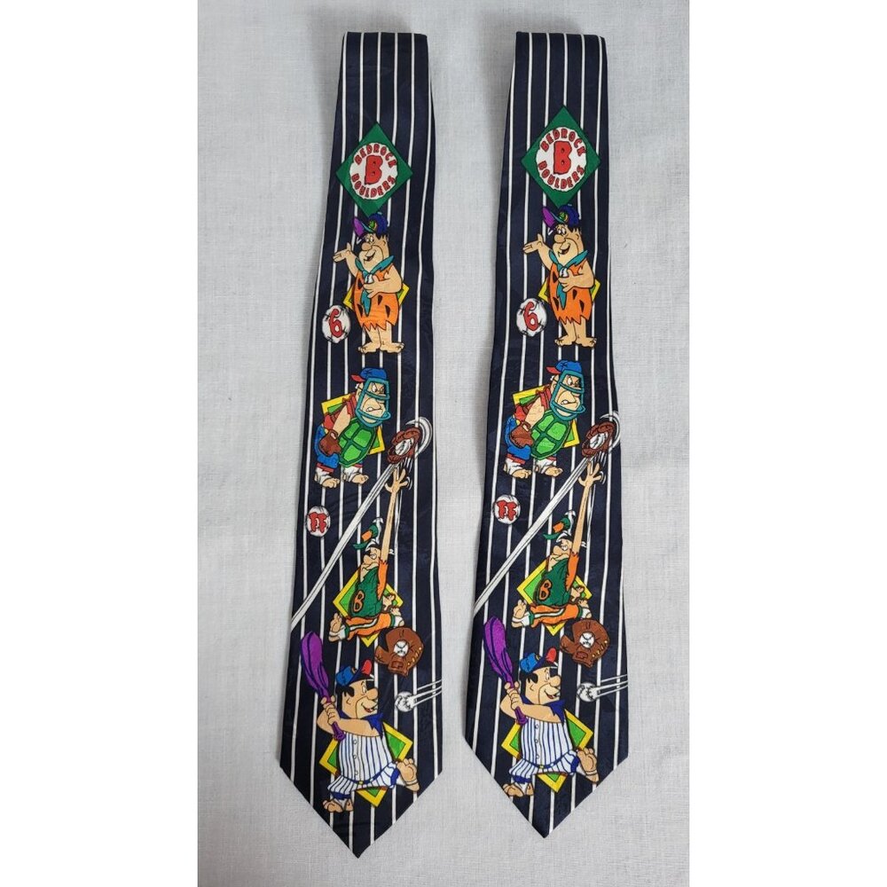 Vintage 2 Hanna Barbera Flintstones Neck Ties Baseball Cartoon Fred Work Party